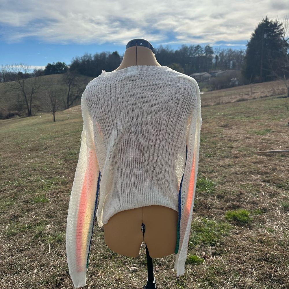 Rainbow sweater. Knit sweater. Rainbow sleeve sweater. Orange yellow green blue - Picture 5 of 8